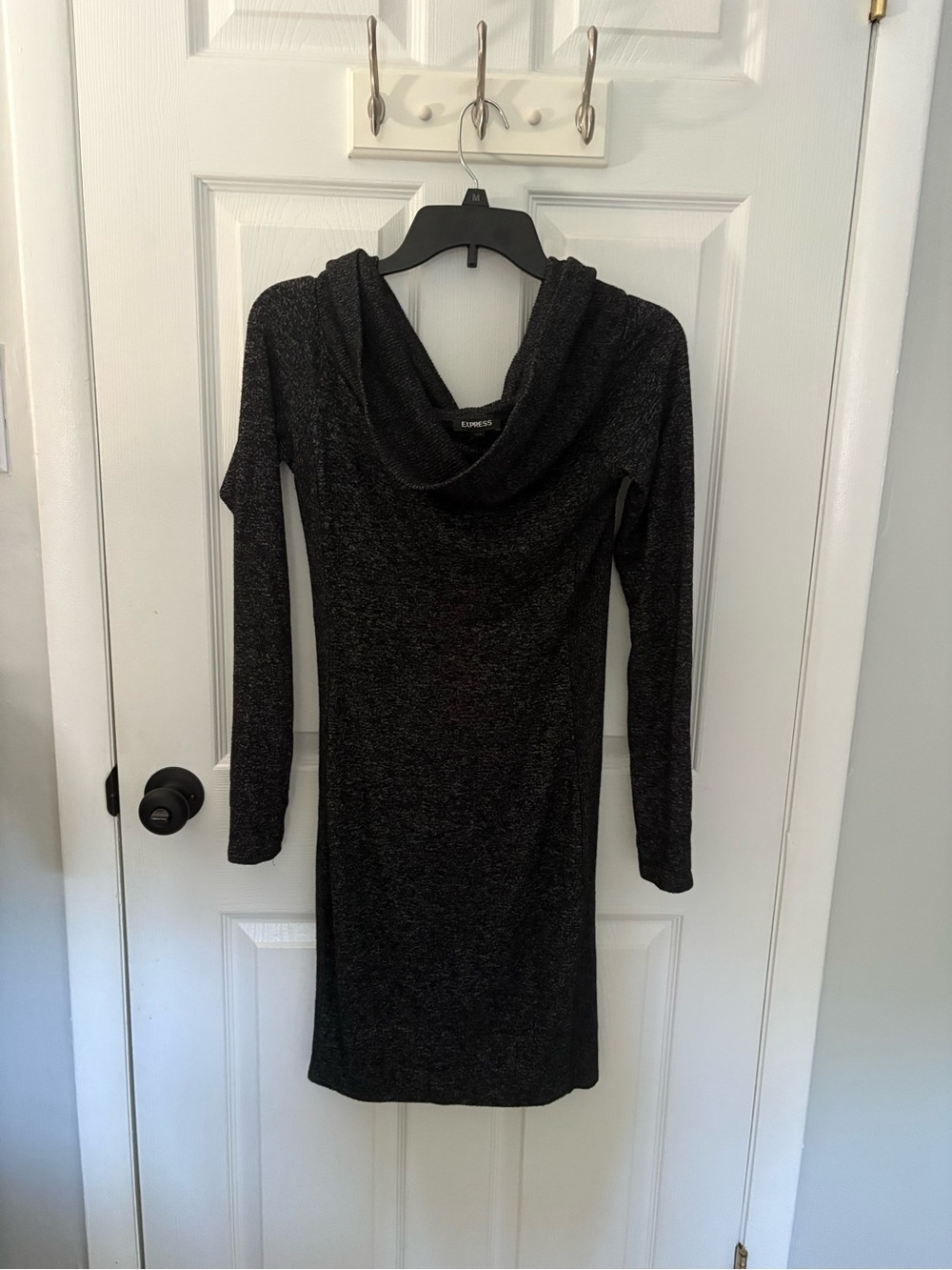 Express Metallic Knit Cowl Neck Top - Black